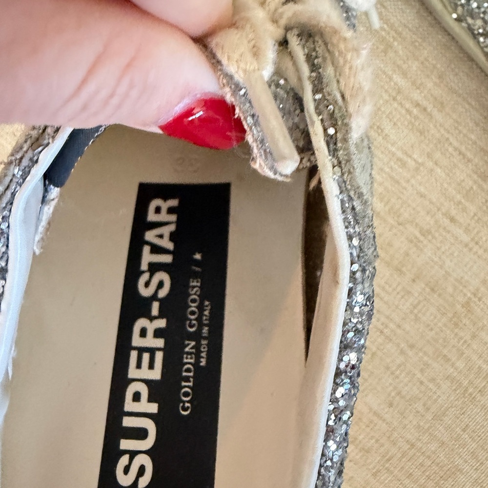 Golden Goose Silver Glitter Sneakers with Black Accents - Picture 2 of 6